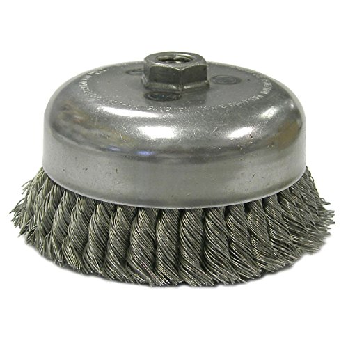 Image of Weiler 12916 6 inch Double Row Knot Wire Cup Brush, 0.023 inch Steel Fill, 5 /8 inch-11 UNC Nut, Made in The USA