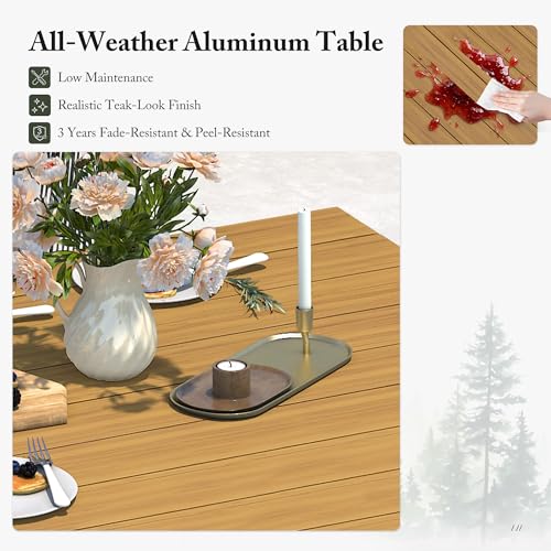Image of PURPLE LEAF 11 Pieces Patio Dining Set with Waterproof Furniture Cover Rectangular Table and Chairs Set for Garden Deck Aluminum Frame Backyard Kitchen Set, Cushions and Pillows Included Teak