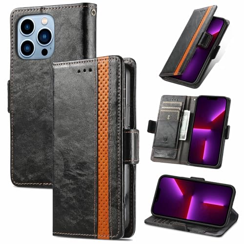 Étui iPhone 17 Air noir en cuir rétro housse portefeuille à rabat