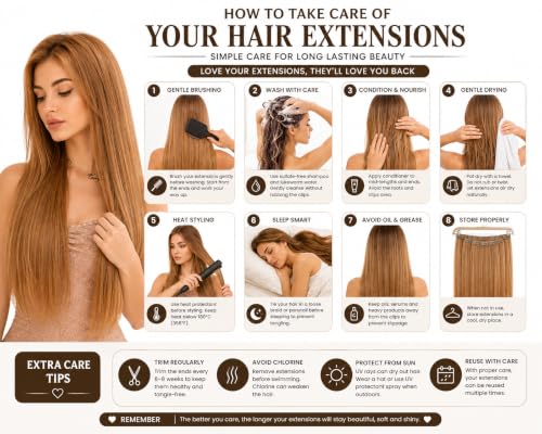 Image of Salon-Grade Clip-in Hair Extensions for Women, Imported Synthetic Hair, 6 PCS with 13 Secure Clips, Instant Volume, Natural Blend, Reusable Hair Volumizer (Golden Brown, Straight)