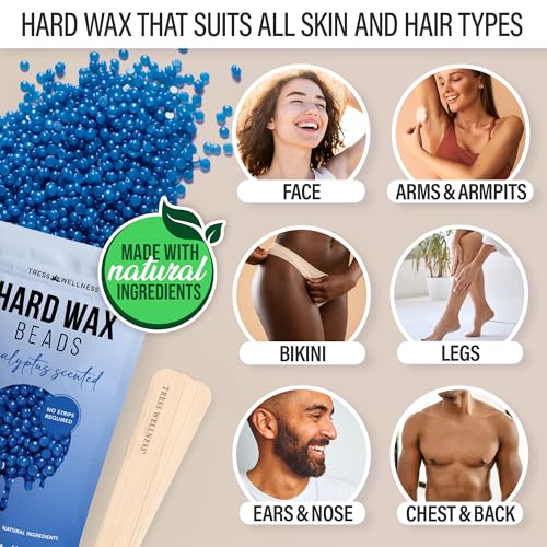 Image of Tress Wellness Award Winning Waxing Kit for Sensitive Skin - Safe for Face & Skin, Easy to Use - At-Home Kit for Face, Bikini, Brazilian & Full Body - Digital Display, Beige