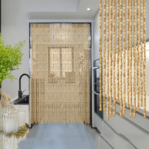 Rideaux de porte en perles de bois naturel et finitions bambou - 3