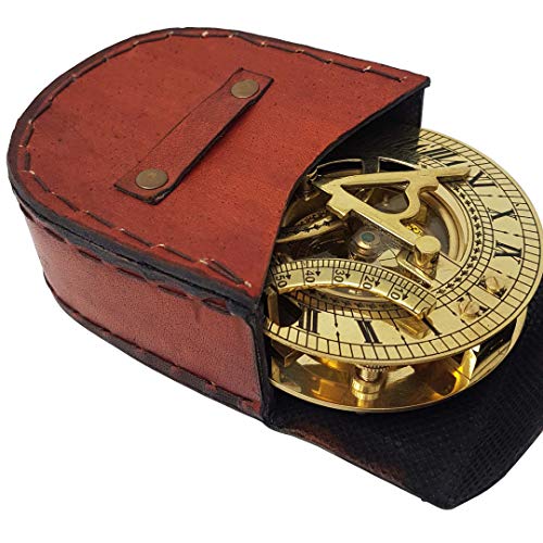 The New Antique Store - Sundial Compass with Intricate Detailing comes in an exquisite Top Grain Leather Case - Premium Sundial Compass
