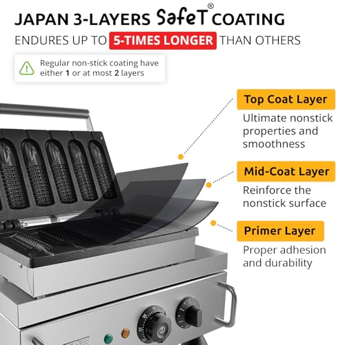 ALDKitchen Corn Dog Waffle Maker for Commercial Use | 6 Hotdog Waffles on a Stick | Stainless Steel | 110V (6 Corn Dogs)