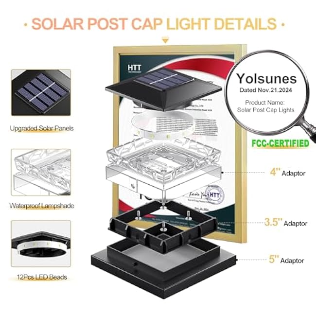 12 Pack Solar Post Cap Light,Black Solar Powered Fence Light, 4x4 IP65 Waterproof Outdoor Post Solar Lights for Garden & Patio Deck Lights for 3.5x3.5,4x4,5x5 Wood & Vinyl Posts Warm White Lighting
