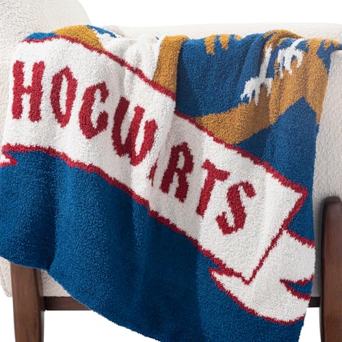 Image of Jay Franco Harry Potter Feather Knit Fluffy Throw Blanket - Hogwarts Crest Fuzzy Blanket Measures 50 x 60 Inch, Super Soft Lightweight Bedding