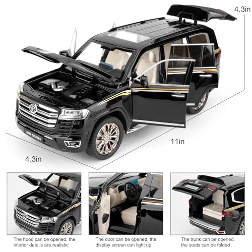 Modelo de auto Landcruiser LC300 1:18 color negro miniatura 5