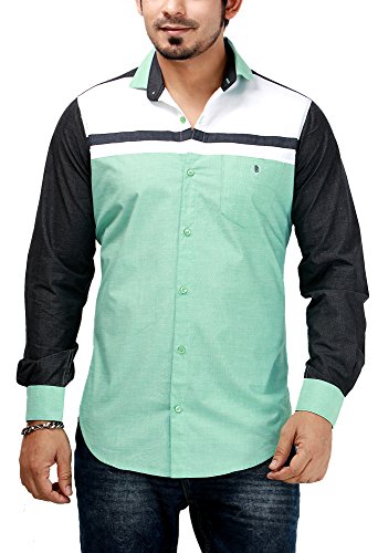 Image of Rapphael Men's Plain Slim Fit Casual Shirt (RPL-00094A-L Green&White)