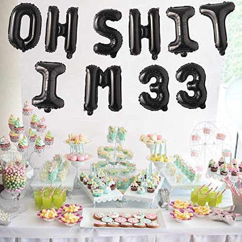 Image of Happy Birthday Balloon Oh I'm 33! Latex Balloons 16 Inch Black Hallo Twenty Five Cheers to 33 Years Old Theme Decor for Man Woman Happy 33rd Party Photo Studio Prop Flag Decorations Favors Supplies