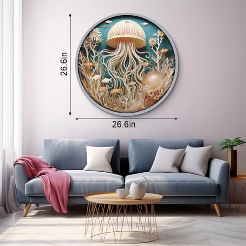 Puzzle de Medusas del Océano para Adultos 1000 Piezas, Rompecabezas Imposible de Pescado en el Profundo Azul, Puzzle Redondo de Medusas con Arte en Papel como Decoración de Pared miniatura 5