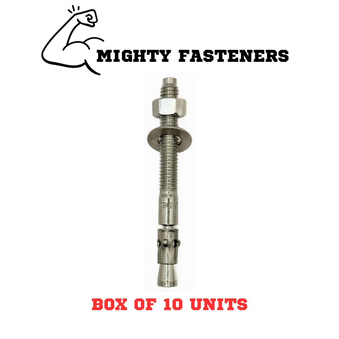 MIGHTY FASTENERS Premium 316 Stainless Steel Wedge Anchor, 3/8"-16 X 3-3/4" – Heavy Duty Corrosion Resistant Fastener for Concrete and Masonry Applications 10 Pack