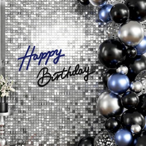Image of TONIFUL Happy Birthday Sign for Backdrop - Black Navy Blue Felt Banner - Includes Dot Glue - Perfect for Birthday Party Backdrop,Wall Decr,Balloon Arch,Photo Background