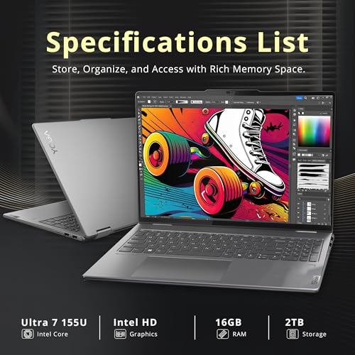 Image of Lenovo Yoga 7i 2-in-1 16 inch 2K Touchscreen Laptop, Intel Ultra 7 155U, 16GB LPDDR5X, 2TB Storage(1TB SSD +1TB Docking Station Set), Backlit Keyboard, Fingerprint Reader, WiFi 6E, Win11, Grey