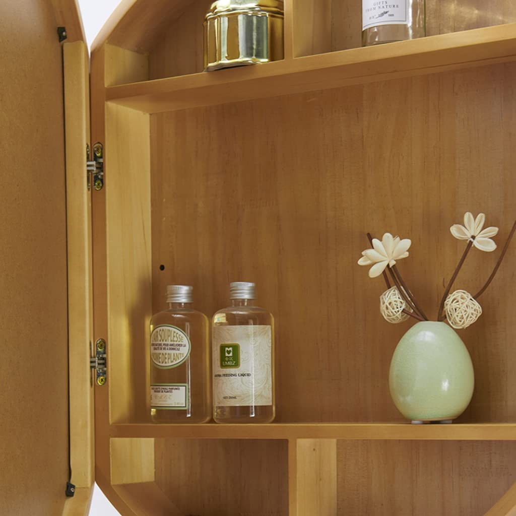 Espejo de baño Redondo de Pared con Estante y Mueble de almacenaje, diseño Moderno para Espacios pequeños.