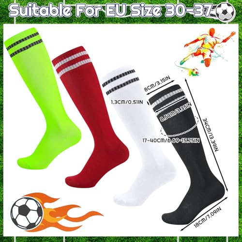 Jspupifip 4 Pairs Kids Football Socks Soccer Softball Baseball for Youth Boys and Girls Striped Knee High Athletic Socks2