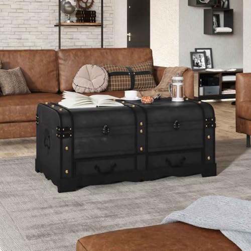 Ziaphsol Cofre del tesoro de madera negra con tapa y cerrojo, 90 x 51 x 42 cm, para salón, dormitorio, pasillo, espacio de almacenamiento para ropa, juguetes y decoración