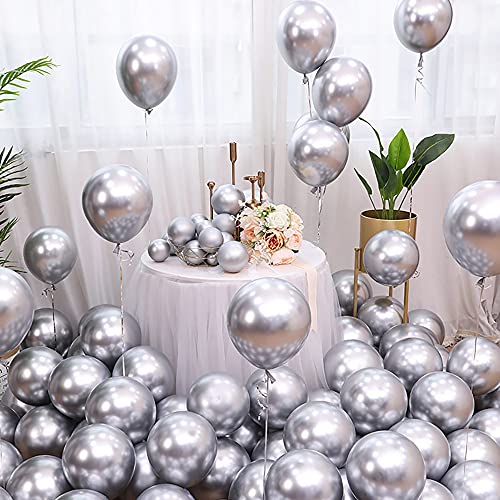 Image of 5 inch Metallic Silver Balloons, 100 pcs Thick Chrome Birthday Latex Helium Balloon (Metallic Silver)