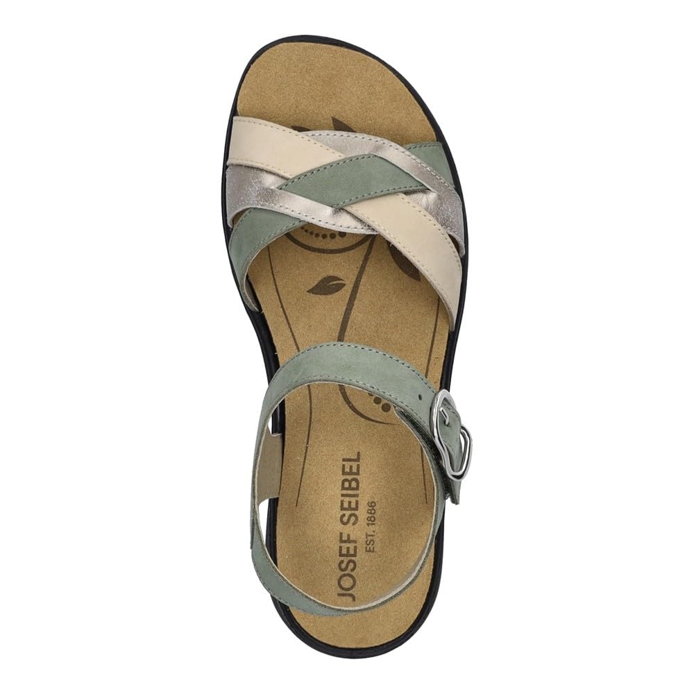 Josef Seibel IBIZA-16 NUBUCK VERDE (kaki). Sandalia cómoda, cierre de gancho y bucle ajustable, plantilla anatómica extraíble, suela PU ligera y cuña 2,5 cm.