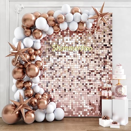 Image of Shimmer Wall Backdrop - 24pcs Decorations Panel | Wedding, Birthday, Anniversary, Engagement & Bridal Shower Party Decor Panel (Rose Gold)
