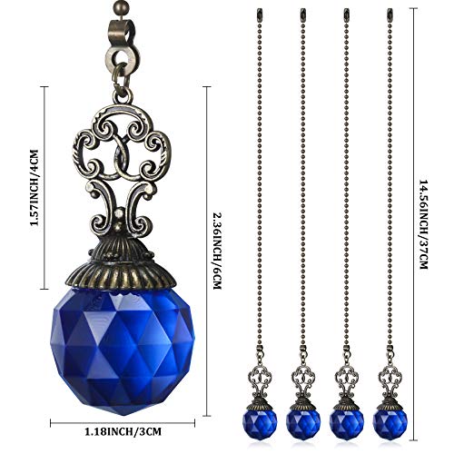 Image of Hicarer 4 Pcs ceiling fan pull chain Crystal pulls String,Blue