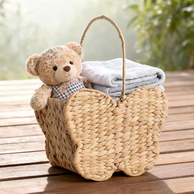 Butterfly Wicker Storage Basket, Natural Water Hyacinth, Handmade Organizer for Toys, Picnics, Home (Butterfly shaped)