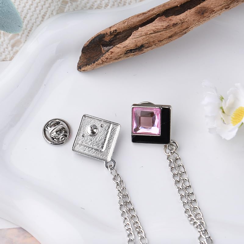 Image of Gem Brooch Pins Hanging Chain Lapel Pin for Men Suits Shirt Collar Brooch Square Crystal Brooch Pin Rhinestone Lapel Pins for Men Tassel Chain Brooch Collar Pins Business Suit Shirt Accessories