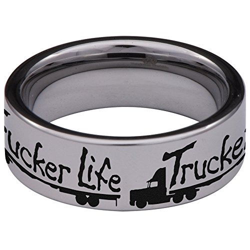 Tungsten Carbide Trucker Life Ring Wedding Band Anniversary Ring for Men and Women 8mm3