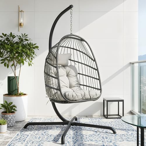 BLUEXYARD Patio Egg Chair for Outside, Foldable Eggshell Swing with
