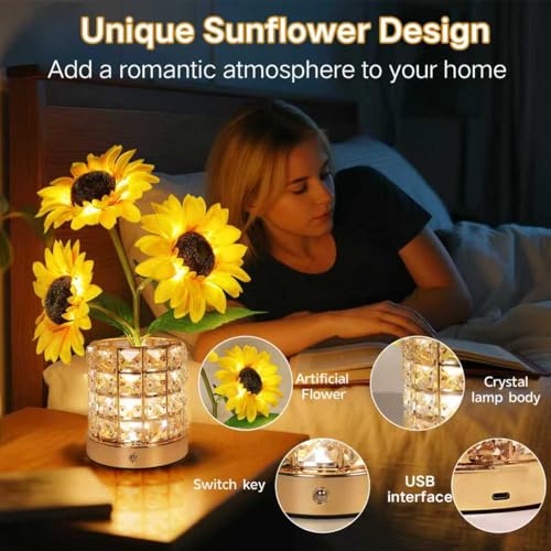 Sunflowers Flower Lamp,LED Touch Dimming Night Light,USB Rechargeable,3 Color Stepless Dimmable,Small Battery Flower Decor for Bedroom,Restaurant,Bar –Mother’s Day,Wedding,Birthday Gifts for Women,Mom by HESUSLA - Used condition - Image 4