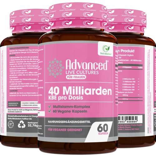 Probiotika mit Präbiotika für Frauen, 40 Mrd KBE Kulturen Komplex mit Cranberry, 60 vegane magensaftresistente Kapseln mit Lactobacillus Rhamnosus & Lactobacillus Reuteri - laborgeprüft in Deutschland Cover