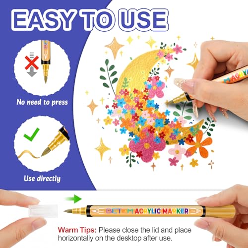 Image of Betem 30 Metallic Paint Markers for Glass, Dual Tip Acrylic Paint Pens