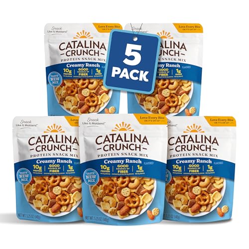 Image of Catalina Crunch Protein Snack Mix | 10g Protein, 1g Sugar per Serving | Good Source of Fiber, Gluten Free | Creamy Ranch, 5.25 Ounce Bag (Pack of 5) - Packaging May Vary | 10g Protein, 1g Sugar per Serving, Good Source of Fiber, Gluten Free, Packaging May Vary