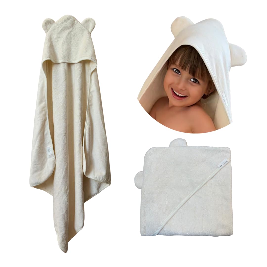 Nest & Nurture, Baby Hooded Bath Towel, 90 x 90 cm, Ultra-Soft, Extra Thick 600GSM, Bear Design, Baby Towel