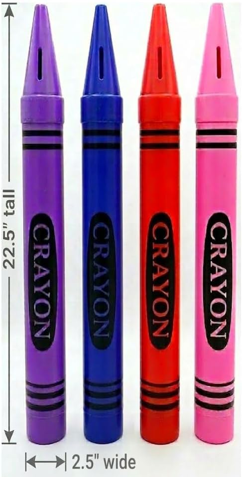 Universal Affect - Set of 4 Large 22.5" Crayon Coin Banks – Vibrant Decor (Purple, Blue, Red and Pink) - Please Note that The Dimensions are Approximately 22.5" Tall x 2.25" Wide & deep