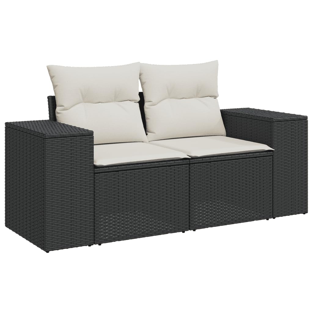 vidaXL Set de Muebles de Jardín con Cojines 5 pzas, Mesa y Asientos Modulares, Conjunto de Sofás para Terraza Patio, Ratán Sintético Negro