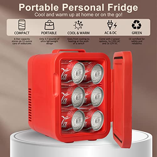 Image of Mini Skincare Fridge, 6 Liter /6 Cans Small Refrigerator Cooler Warmer 110V AC / 12V DC Personal Fridge for Bedroom, Beverage, Makeup
