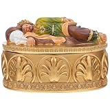 Outanaya Adorno Religioso de Escritorio San José Dorado, Caja de Joyería de Resina Pequeña para Guardar Anillos y Pendientes, Decoración Creativa para Hogar y Oficina