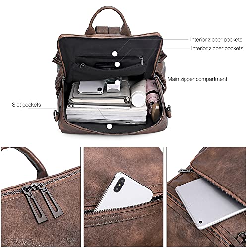 Image of CLUCI Backpack Purse for Women Large Leather Travel Backpack Work Fashion Ladies Casual Daypack with Tassel Two-Tone Coffee