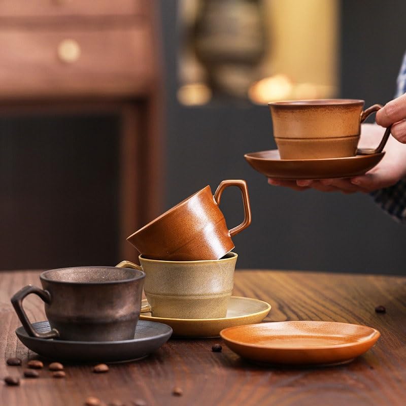 Porcelanowy kubek do kawy ze spodkiem, Wielokolorowy. Ceramiczna filiżanka do kawy i spodek herbaty domowej restauracji śniadaniowej w hotelu(Style2)