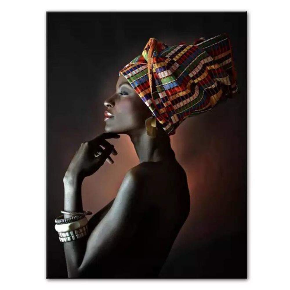 HYFBH Estilo Africano Moderno Belleza Negro Mujeres Lienzo Pintura Carteles e Impresiones Cuadros de Pared para decoración de Sala de Estar 50x70 cm (19.7 "x27.6) con Marco