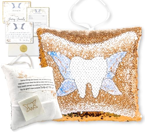 Squishie Tooth Fairy Pillow with Pocket and Poem | Tooth Fairy Gifts for Boys and Girls | Tooth Holder Plushie, Coy