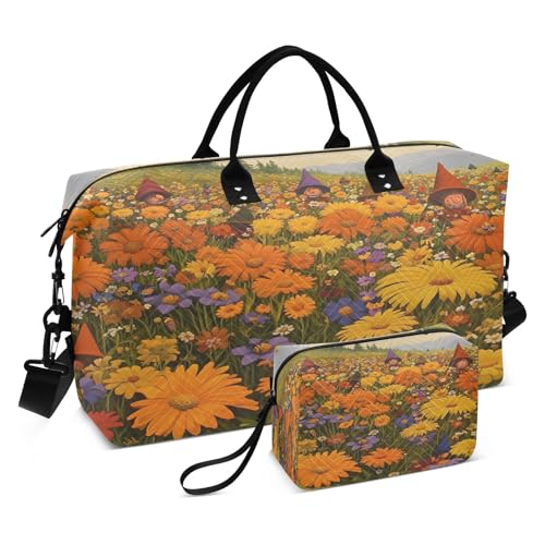 Weekender Bags Travel Duffel Gym Bag Flower Sea Carry on Overnight Tote Bag with Toiletry Bag for Airplane Travel Trip Gym Yoga