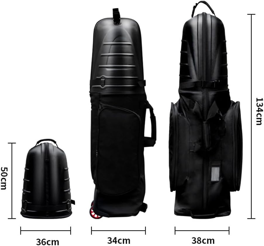 Pongnas Golf Travel Bag, Folding Golf Aviation with Reinforced Wheels and Hard Top, Large Main Compartment and 2 Side Pockets for Golf Gear Storage