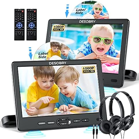 DESOBRY Car DVD Player Dual Screen with Headrest Mount Cover