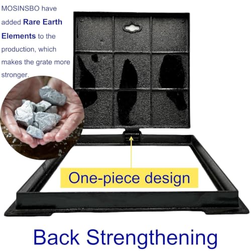 Image of Cast Iron Manhole Cover and Frame, Square Black 16x16 In