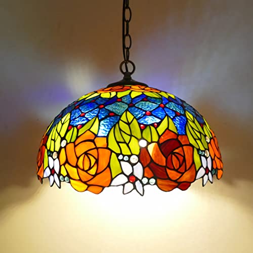 YCWZKJ Lámpara Colgante de Techo con vitrales en Dos Colores, para Sala de Estar, Dormitorio, Comedor, Cocina, Isla, Pasillo, 40 cm