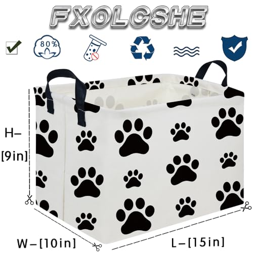 Image of Rectangular Dog Basket,Nursery Hamper,Collapsible canvas kids toy storage box,Kids room storage basket,Pet decor(Dog paw)