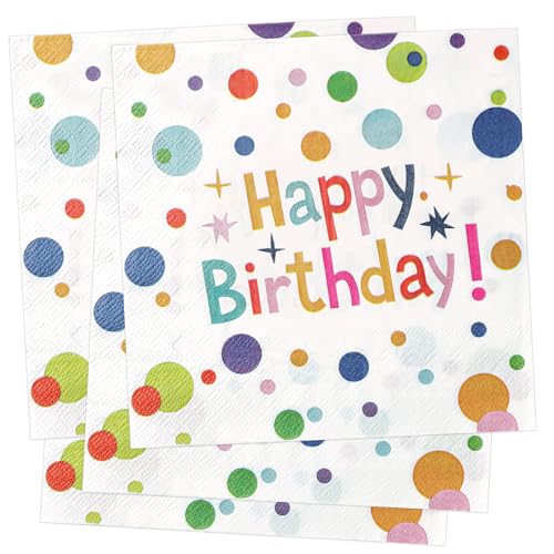 Gucass Lot de 60 Serviette Papier Anniversaire (33 x 33 cm), à Pois Multicolores, Happy Birthday Serviettes de Table Jetable, Décoration Anniversaires Fête Pour Garçons et Filles Vacances Deco