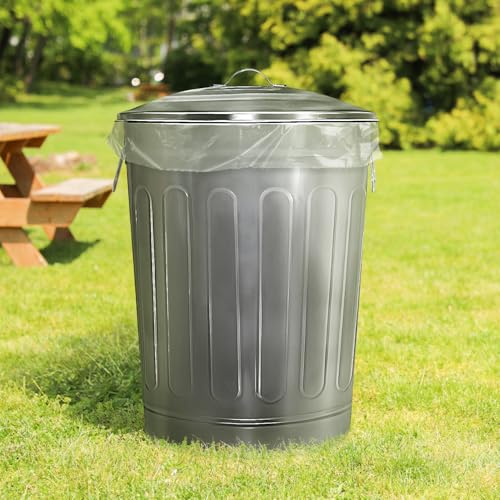 Image of Plexon 13 Gallon Outdoor Metal Trash Can with Lid Vintage Trash Can Steel Retro Garbage Can for Patio Farmhouse Rustic Bird Seed Storage Pet Food Ash Bucket, Galvanized Steel 6 Pack