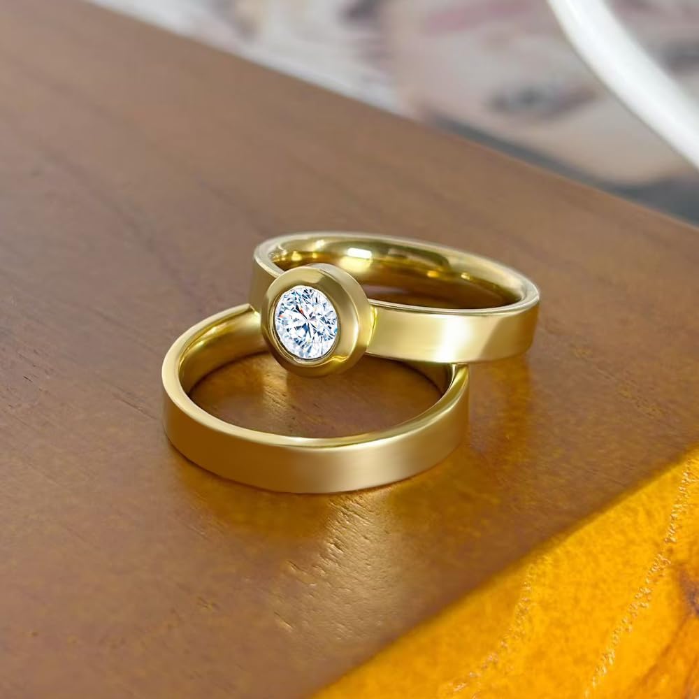 Stackable Rings for Women, 2PCS 18K Gold Plated Cubic Zirconia Rings Set Size 6-9, Wedding Band Engagement Jewelry Gift for Her - Image 2